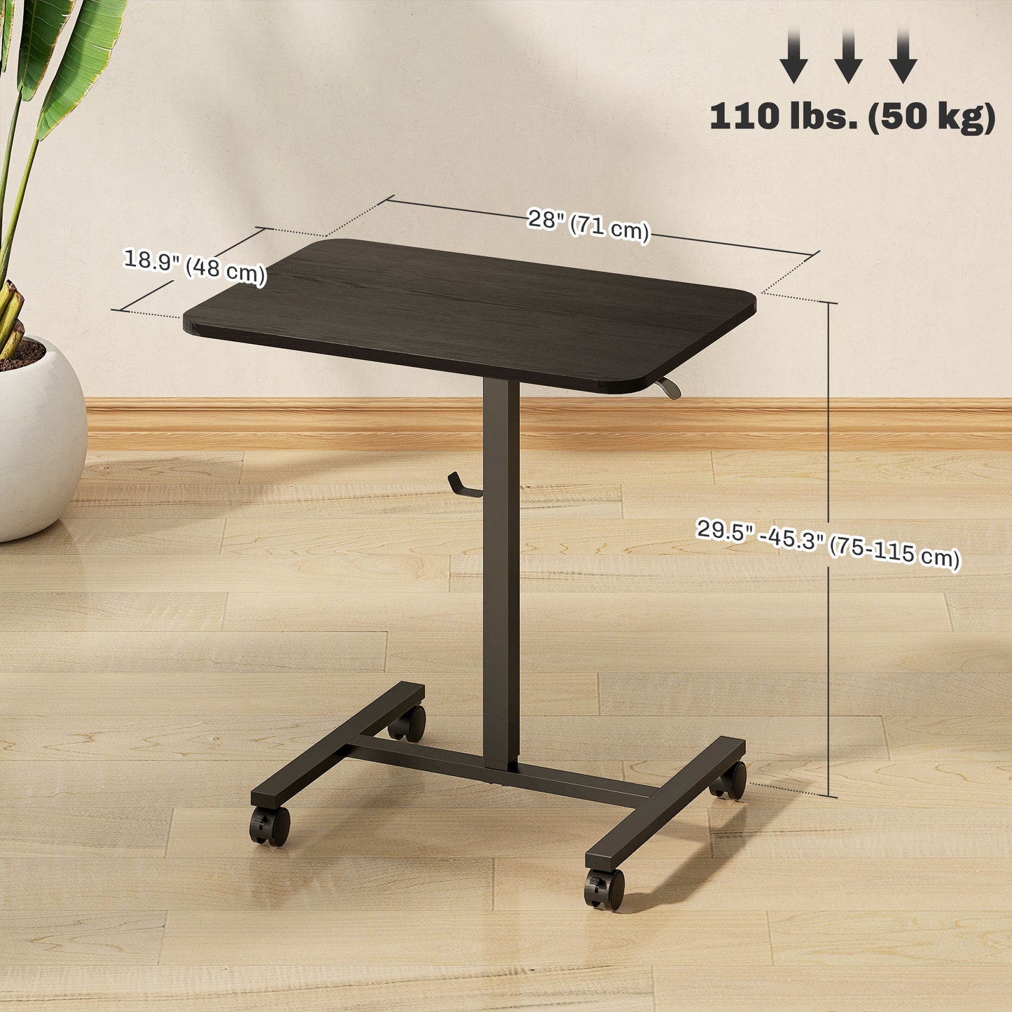 Bureau debout pneumatique ajustable avec roulettes