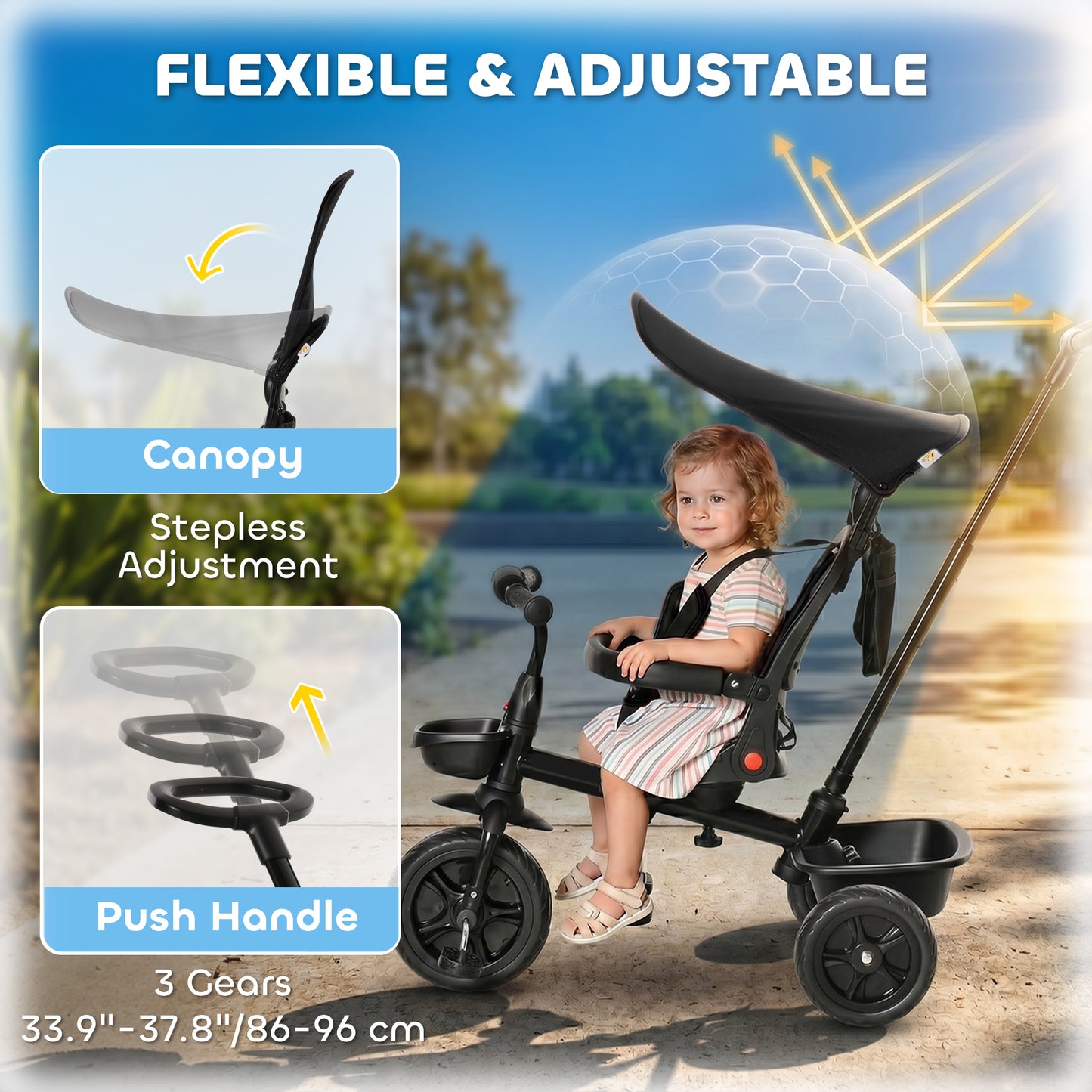 Tricycle évolutif 5-en-1 avec poignée parentale