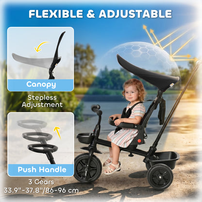 Tricycle évolutif 5-en-1 avec poignée parentale
