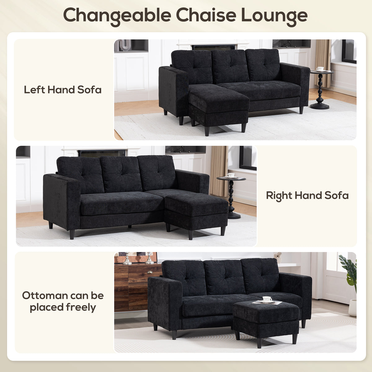 Divan sectionnel en L avec chaise modulable