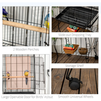 Grande cage à oiseaux sur roulettes avec toit ouvrant