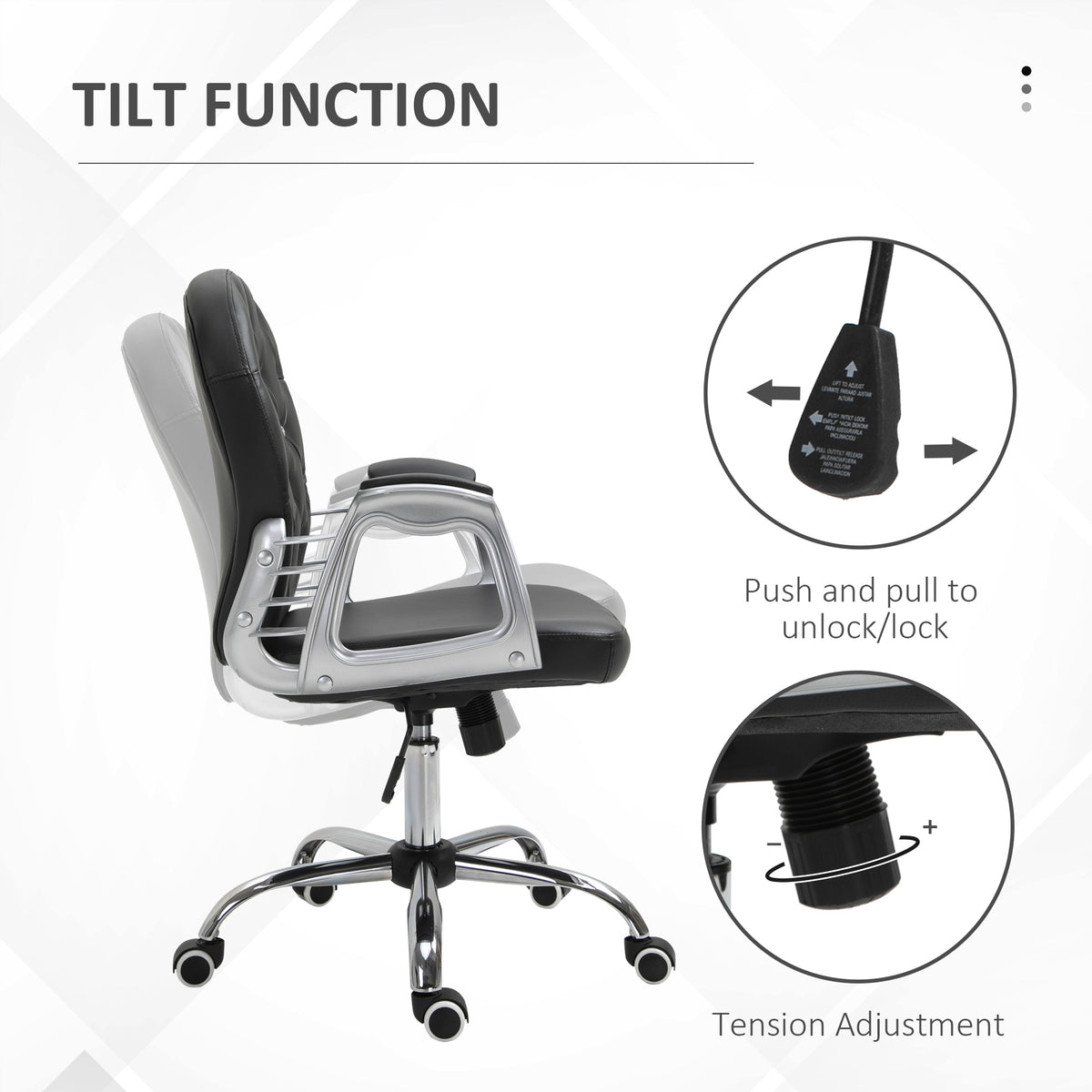 Chaise de bureau capitonnée cuir synthétique cristaux décoratifs