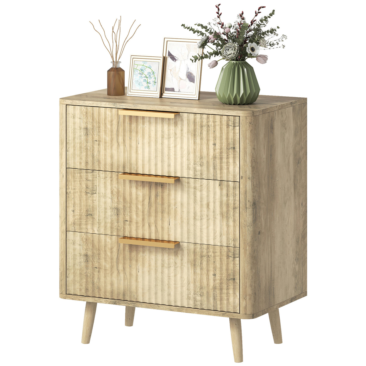 Commode 3 tiroirs moderne à cannelures en bois