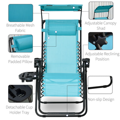 Chaise longue zéro gravité pliable avec auvent