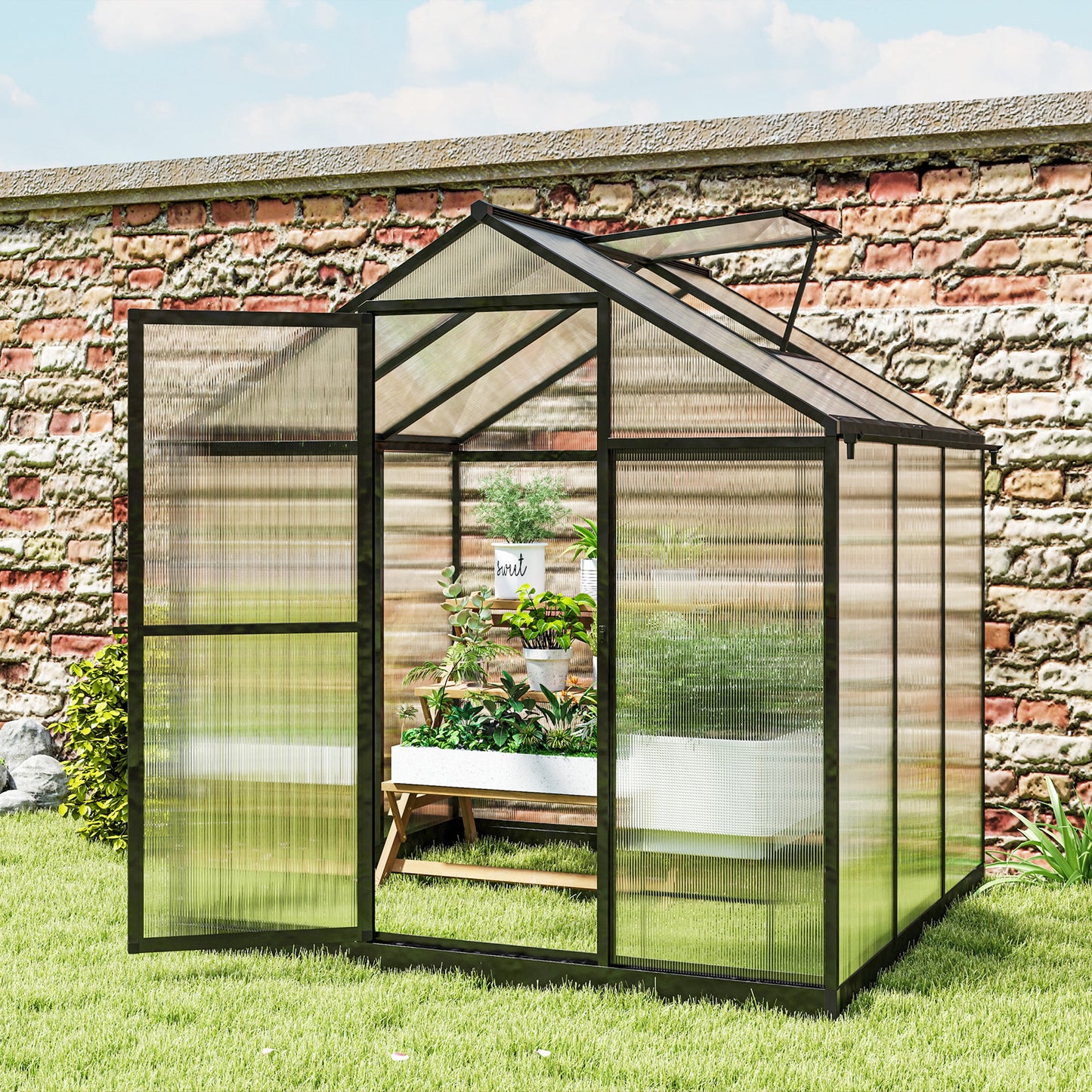  Greenhouse 183x189x195cm Polycarbonate Aluminum with Ventilation