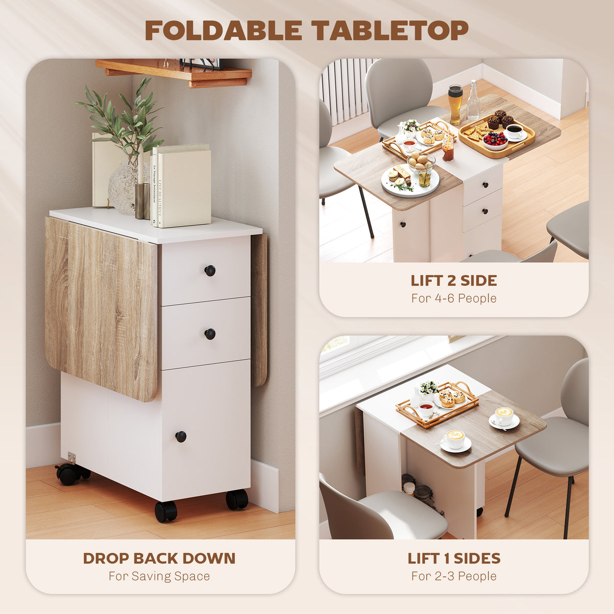 Table à manger pliante escamotable avec rangement — Roulettes