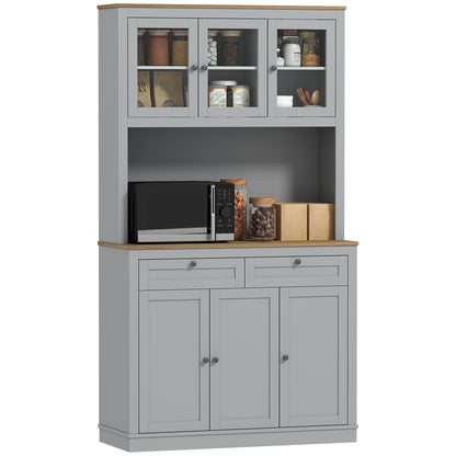 Armoire-buffet cuisine avec espace micro-ondes et portes vitrées