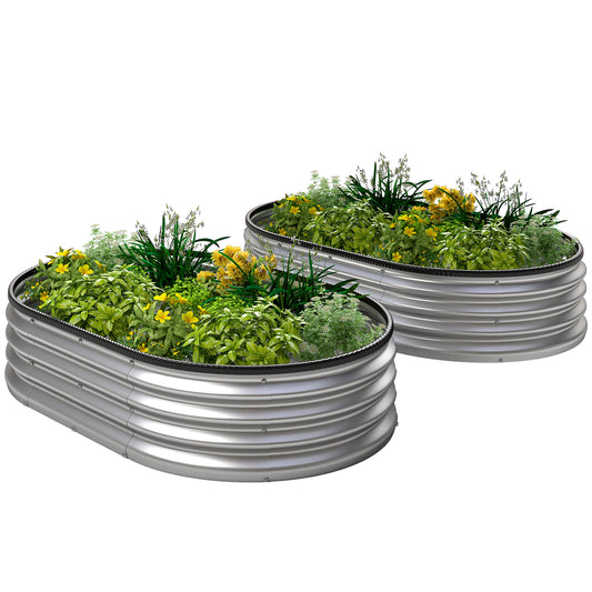 Outsunny 183x60x57cm Galvanised Raised Beds - Set of 2