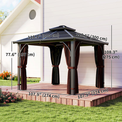 Gazebo toit rigide 10' x 10' polycarbonate double niveau