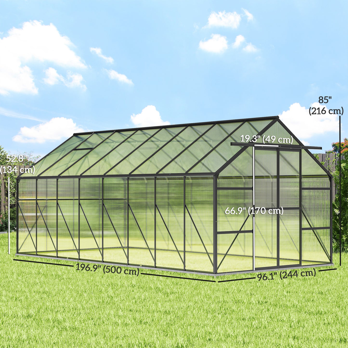 Serre de jardin 6,1 x 2,4 x 2,1 m avec ventilation ajustable