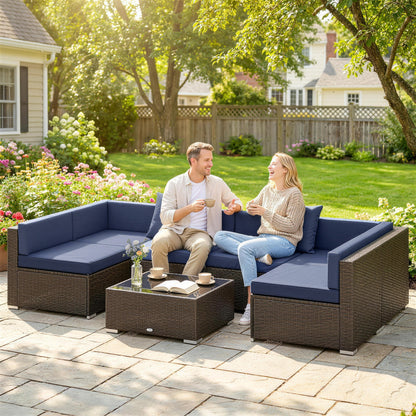 Ensemble de meubles de patio 7 pièces rotin modulaire