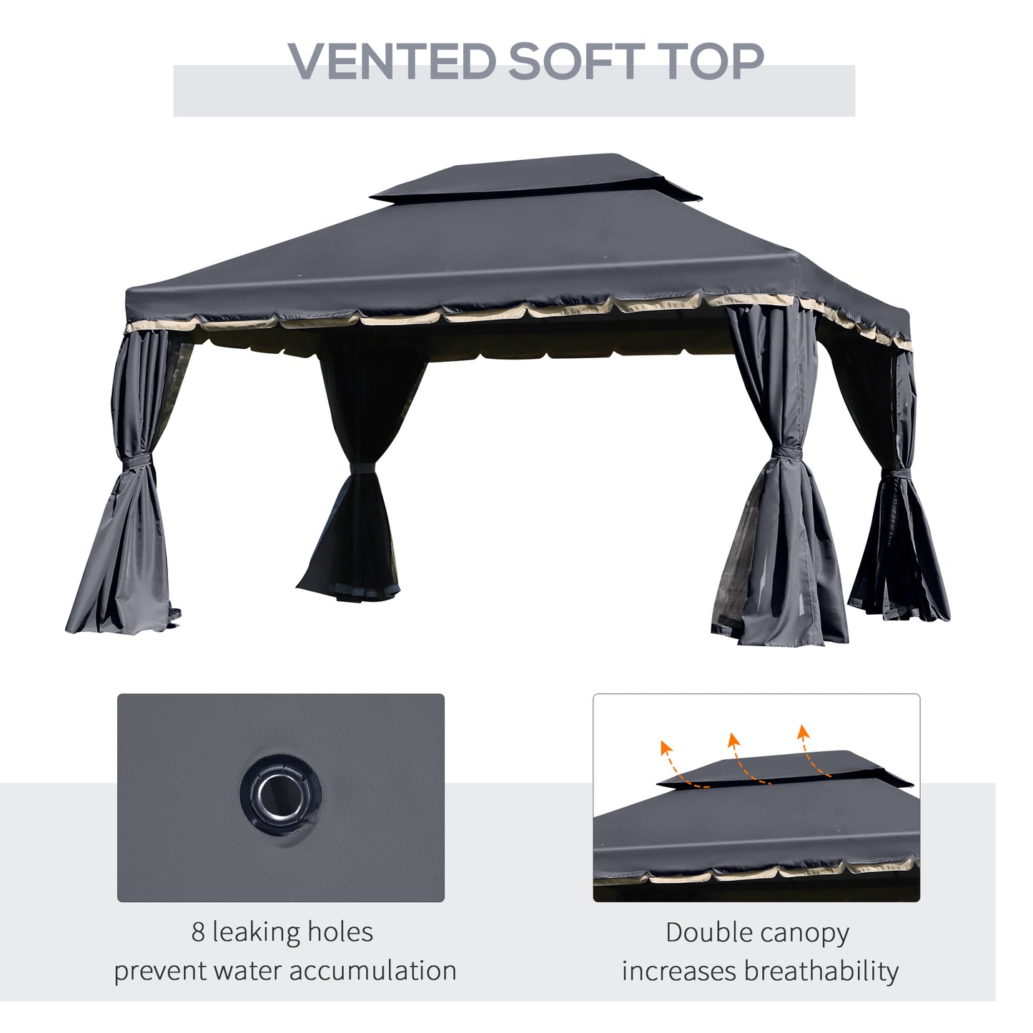 Gazebo de patio double toit avec filet et rideaux