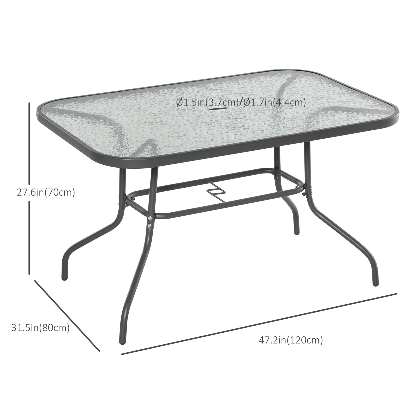 Table de patio en verre trempé avec trou pour parasol
