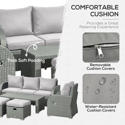 Salon de patio 6 pièces rotin avec fauteuils inclinables