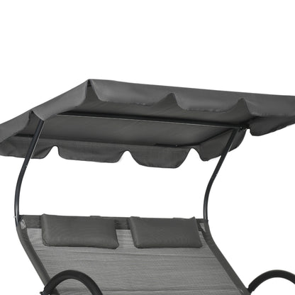 Chaise longue double avec parasol et roulettes