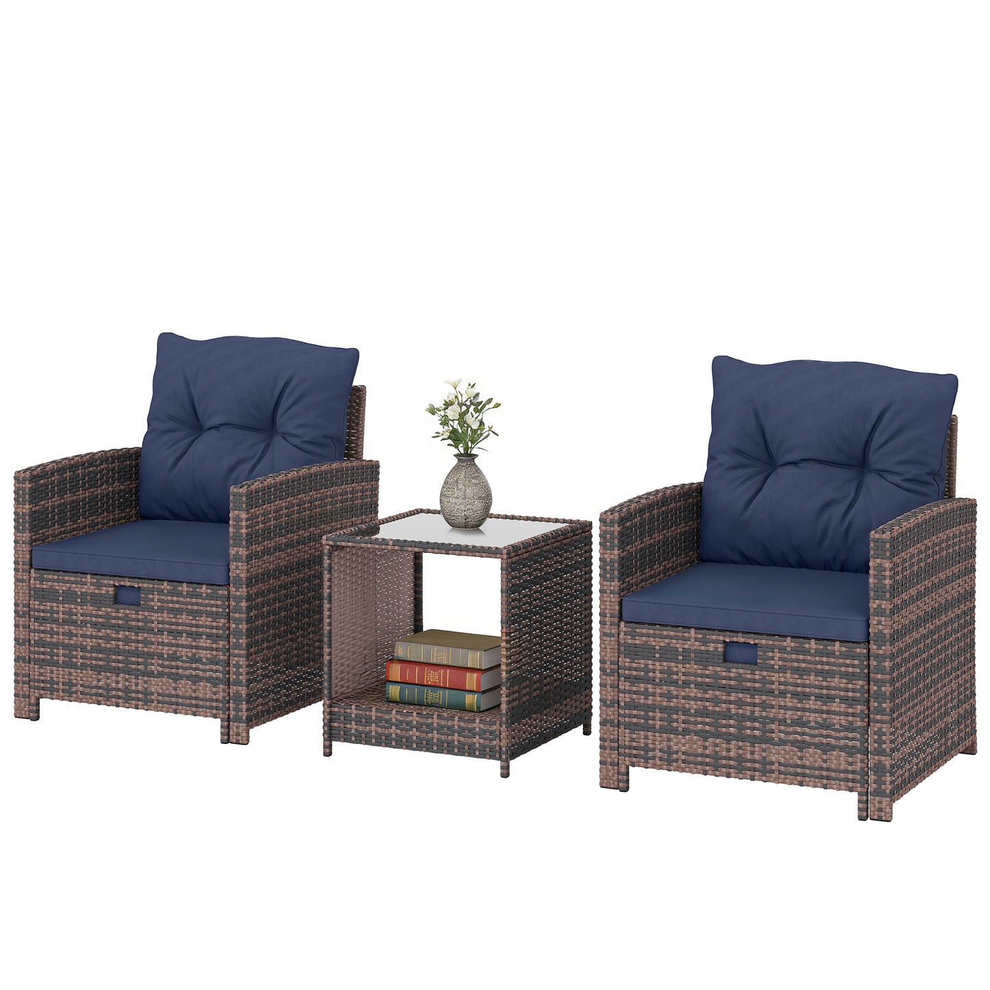 Outsunny 5-Piece Rattan Patio Set - Chairs + Ottomans + Glass Table