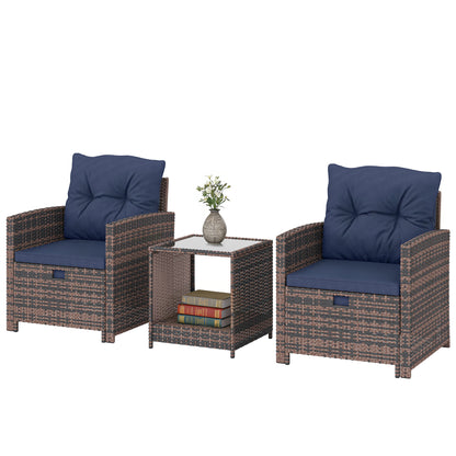 Outsunny 5-Piece Rattan Patio Set - Chairs + Ottomans + Glass Table