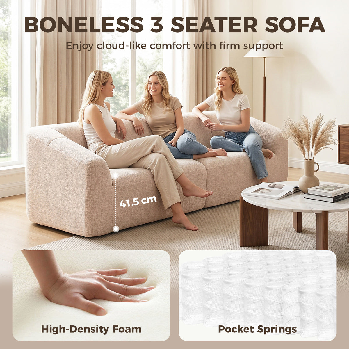 Divan 3 places en chenille nuage sans structure