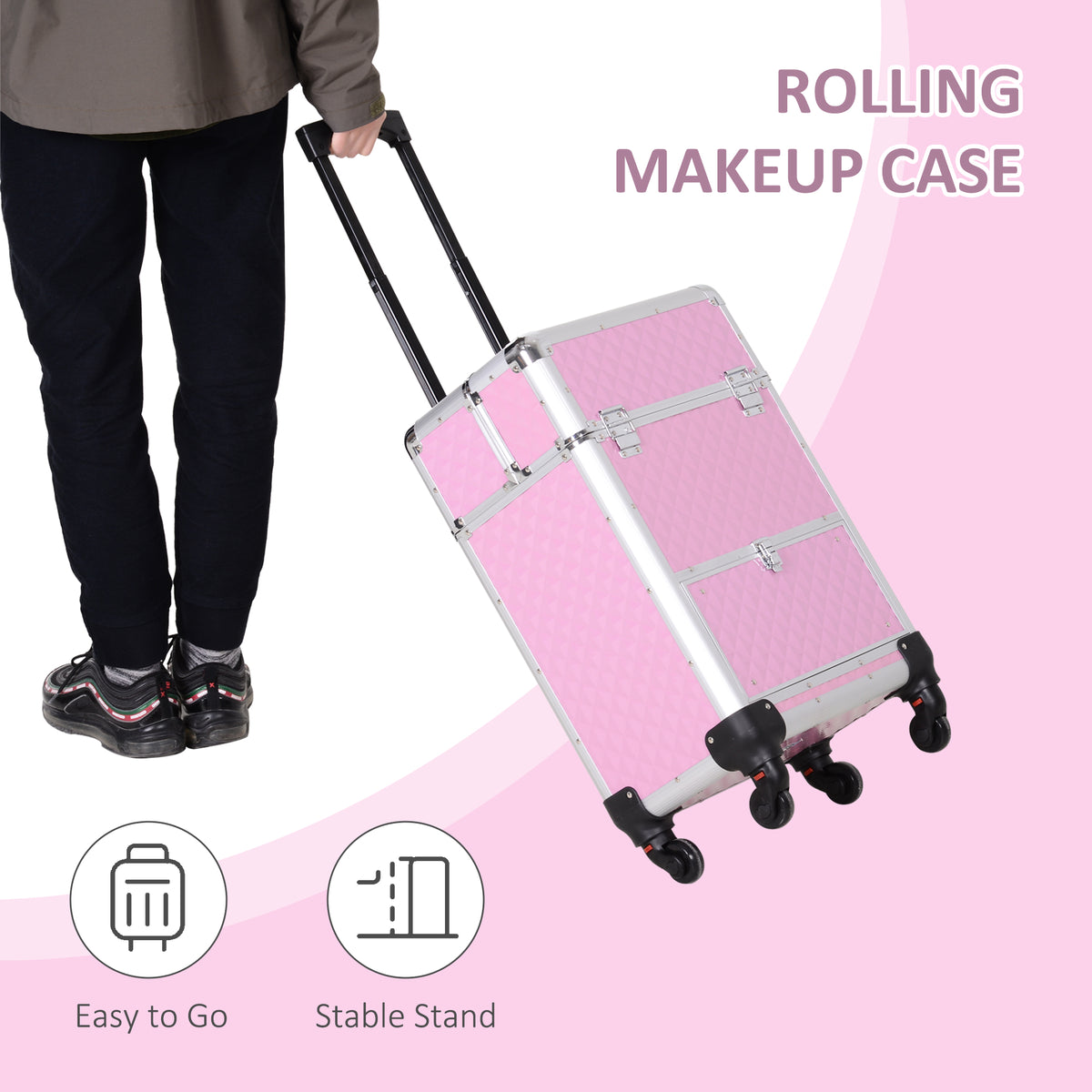 Valise de maquillage roulante professionnelle en aluminium