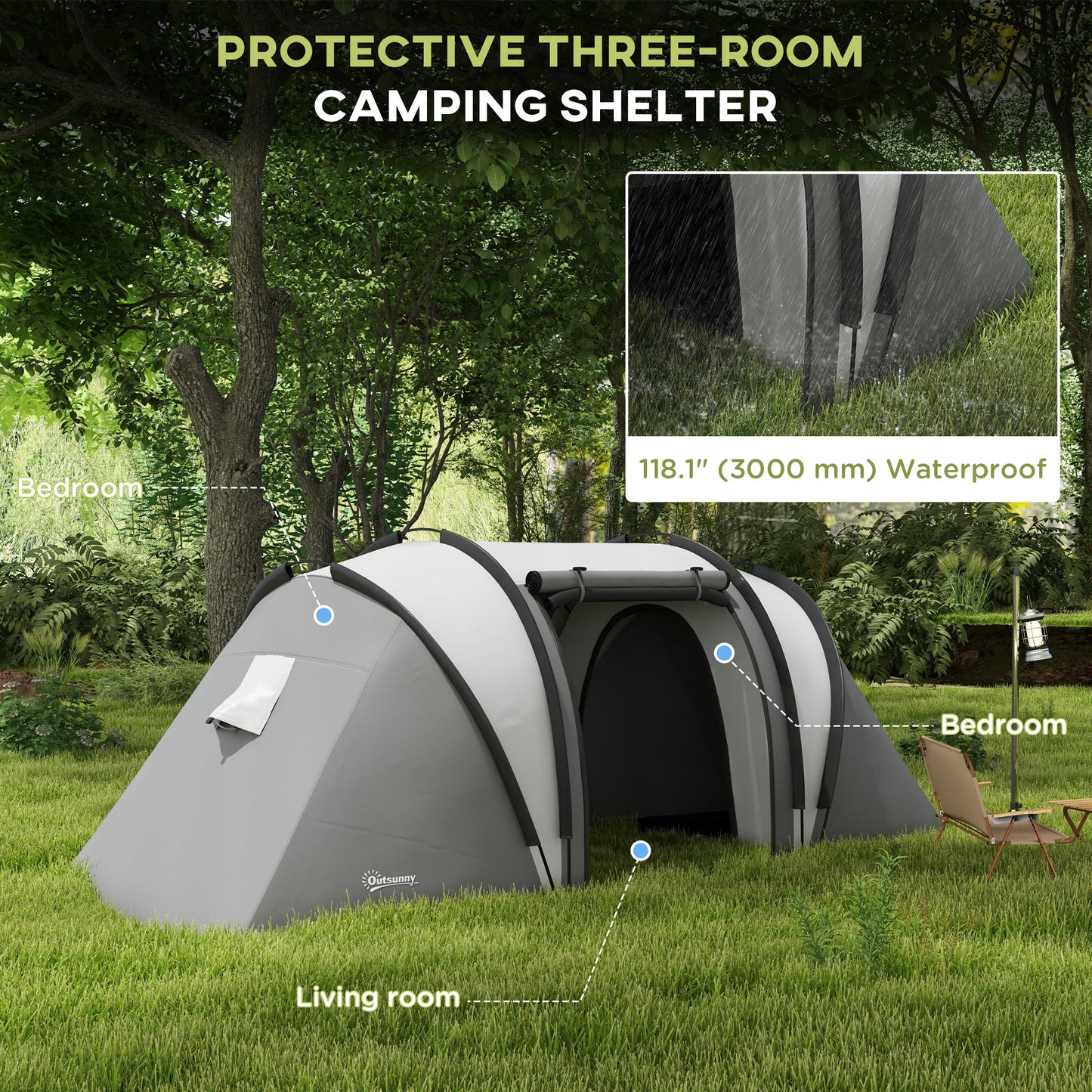 Tente de camping familiale 2 chambres avec salon