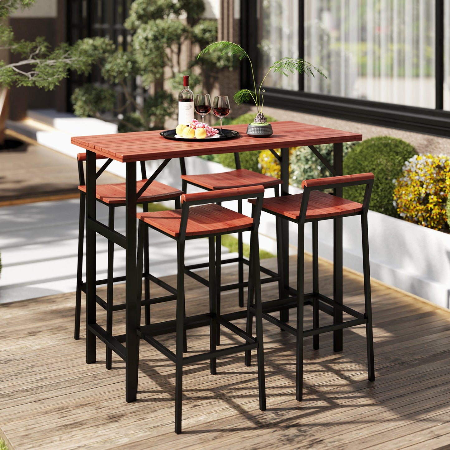 Ensemble bistro patio 5 pièces table haute tabourets