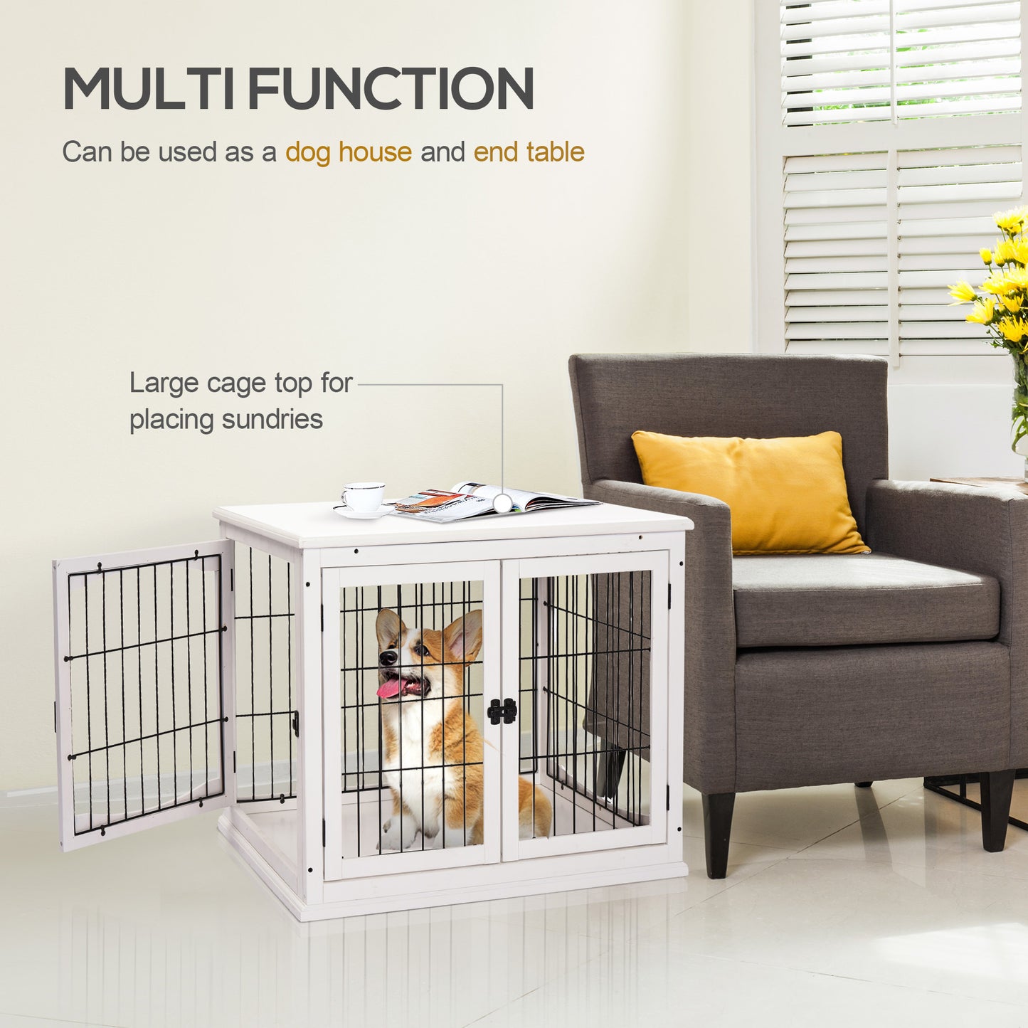 Cage chien table d'appoint 2 portes 26 pouces