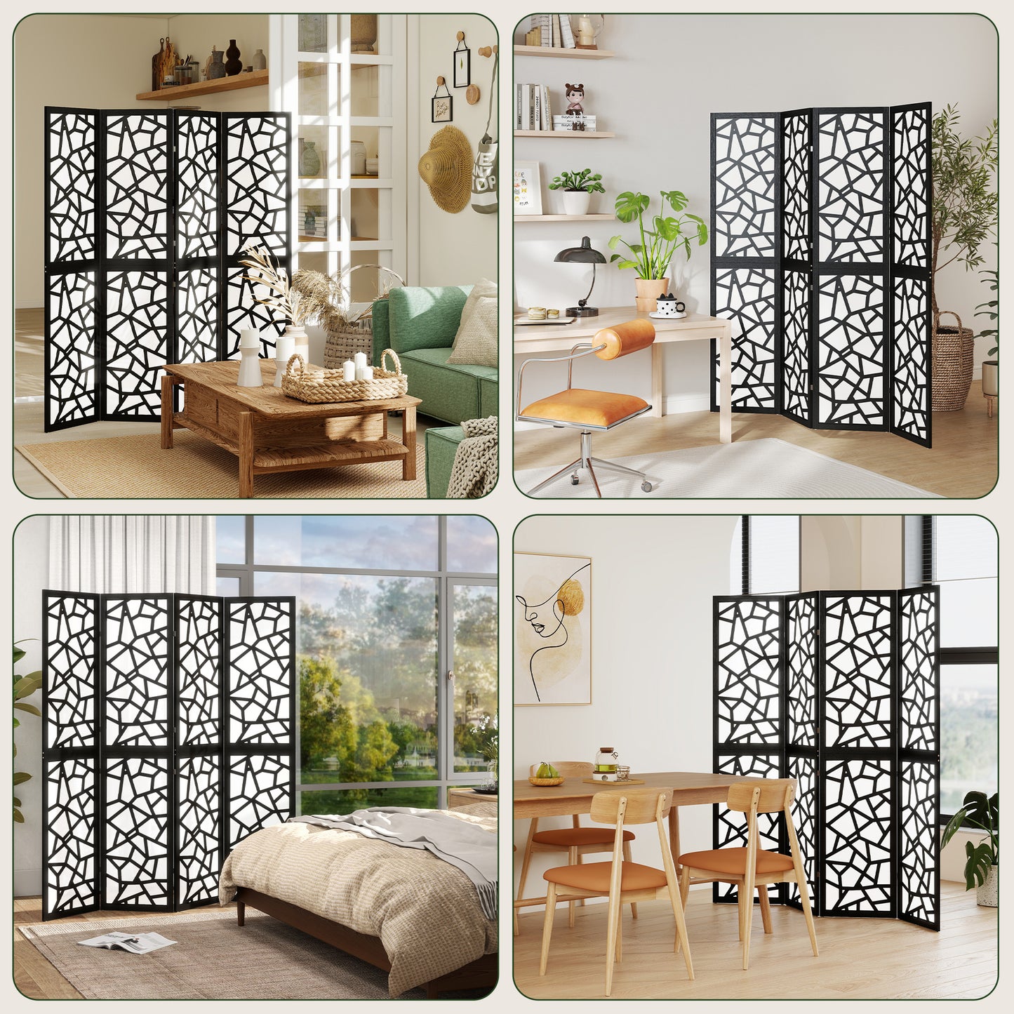 Paravent 4 panneaux motif géométrique 170 cm