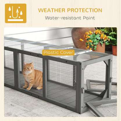 Tunnel pour chat extérieur en bois et grillage modulaire
