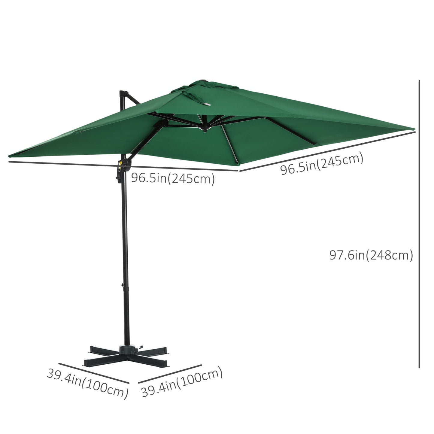 Parasol déporté carré 245 cm rotation 360 degrés