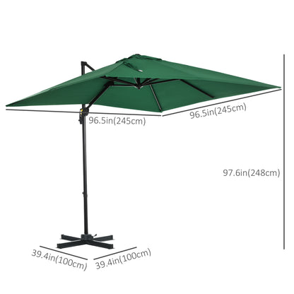 Parasol déporté carré 245 cm rotation 360 degrés