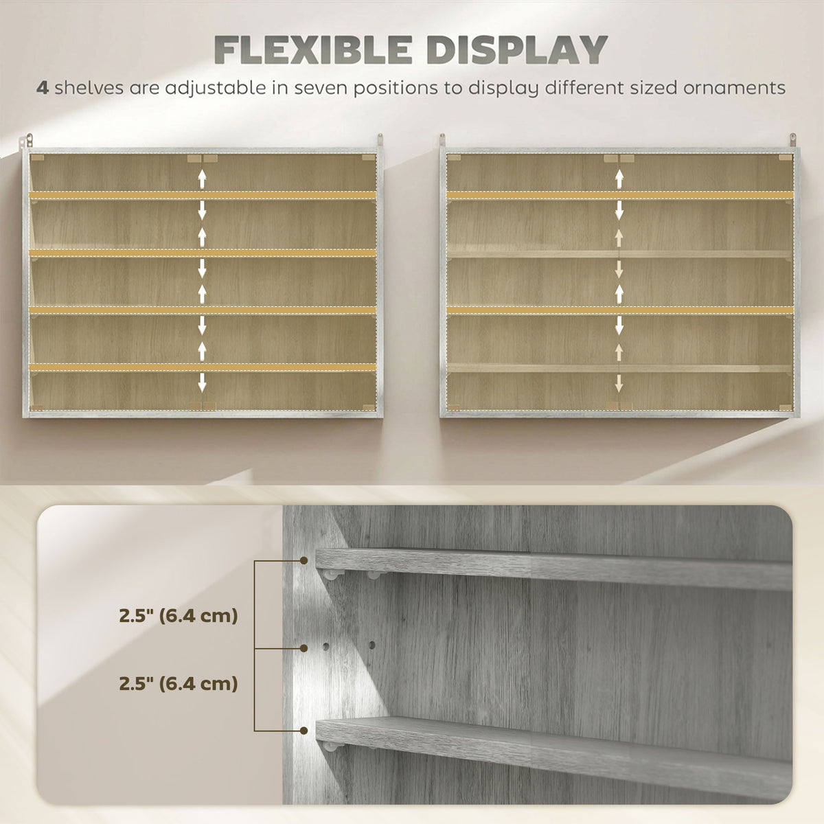 Vitrine murale 5 tablettes avec 2 portes en verre
