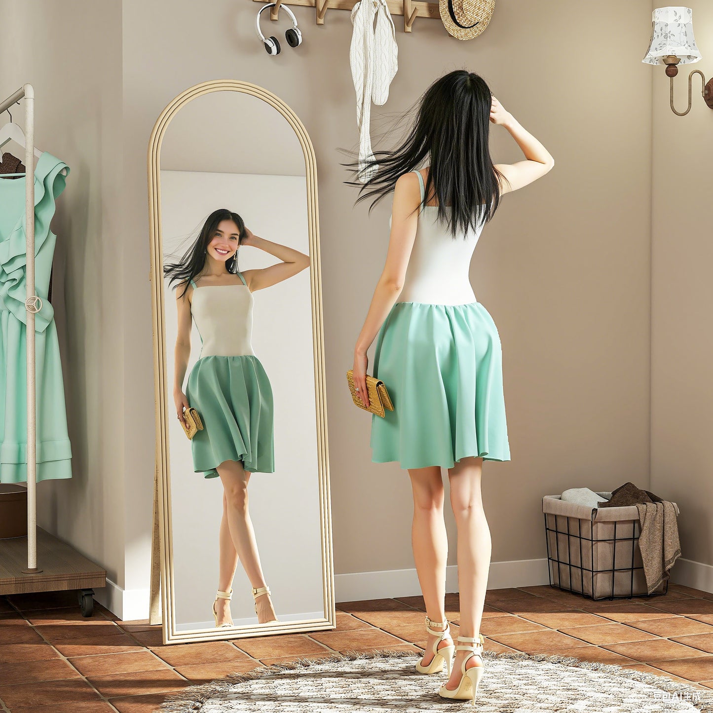 Miroir pleine longueur arqué sur pied 163 cm