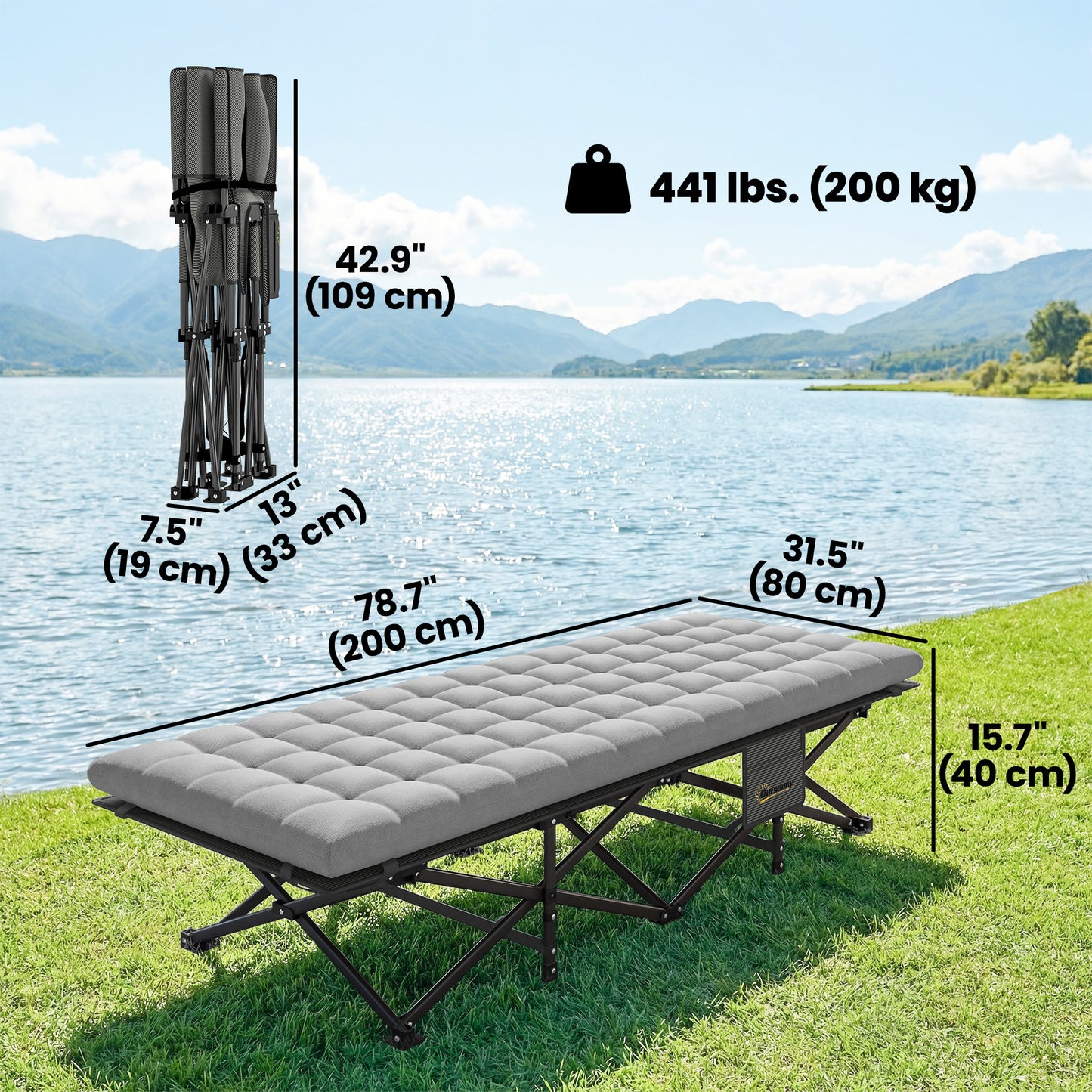 Lit de camp pliant extra large avec matelas amovible