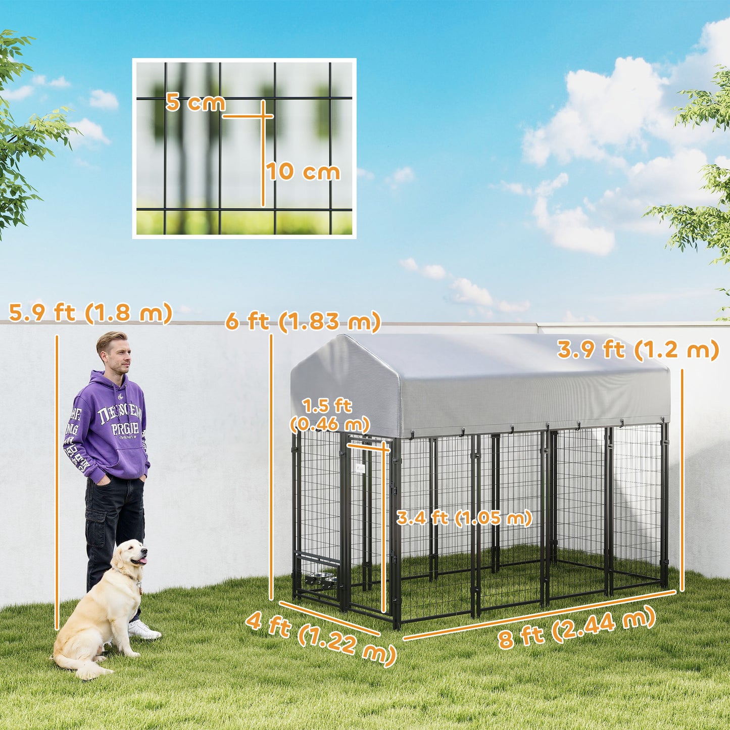 Enclos pour chien extérieur verrouillable acier soudé