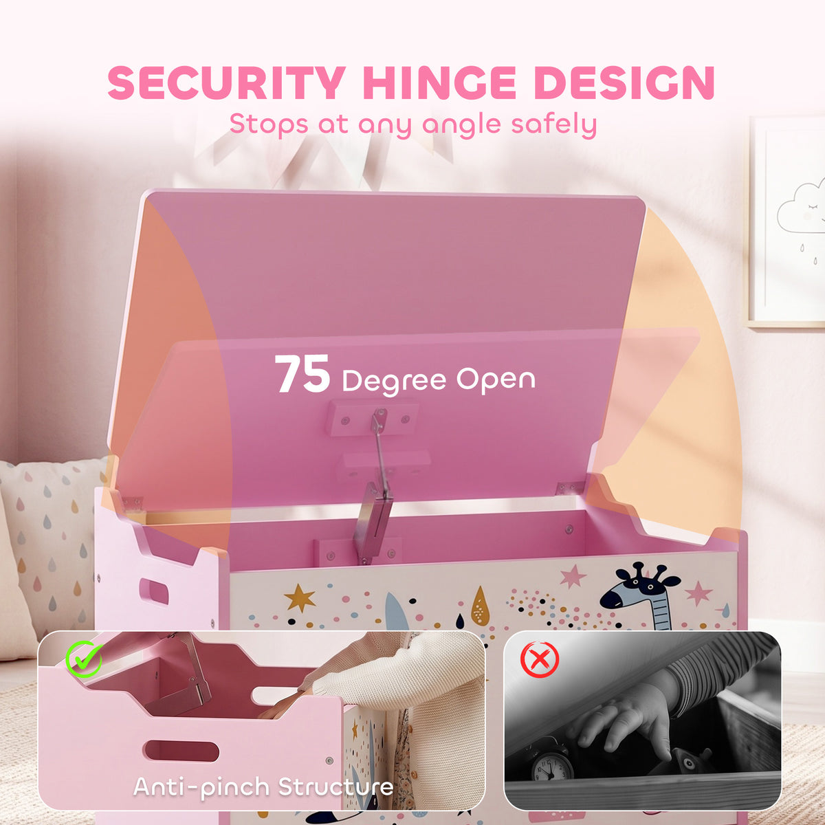 Kids Toy Box Storage Chest with Safety Hinges