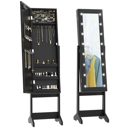 Armoire à bijoux sur pied avec miroir et lumières LED