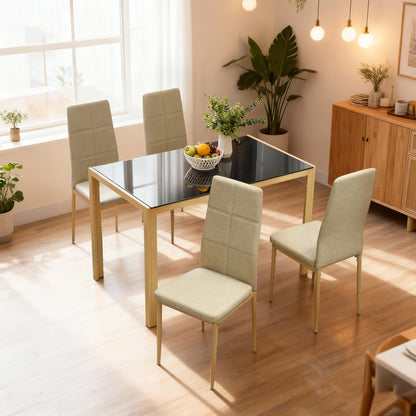 Ensemble salle à manger 3 pièces verre trempé cadre métal — Brun clair