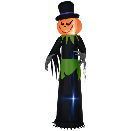 Fantôme citrouille gonflable avec chapeau, décoration Halloween LED extérieure