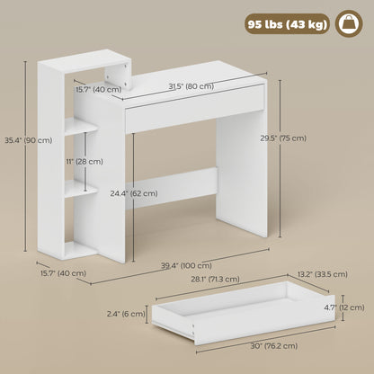 Bureau compact avec 3 tablettes et tiroir