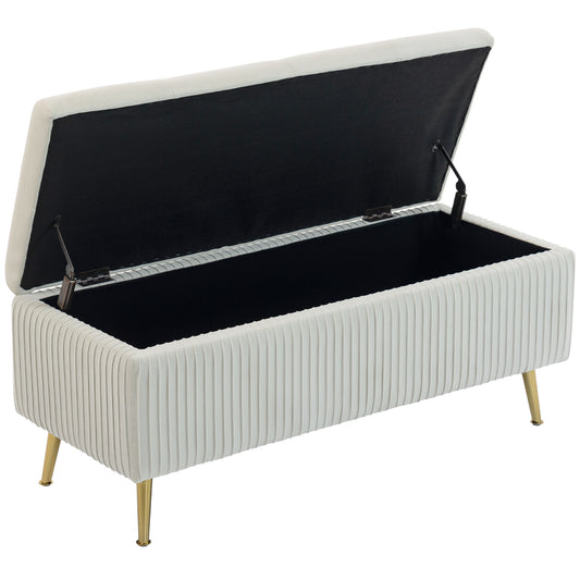 Banc coffre rembourré avec pieds dorés 109 cm