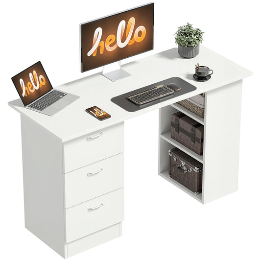 Bureau d'ordinateur 3 tiroirs et étagères réversibles 119 cm