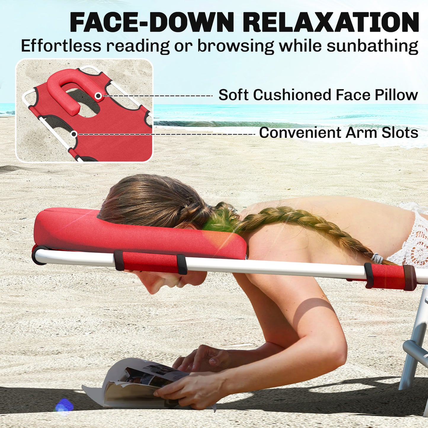 Chaise longue pliante 5 positions avec trou visage