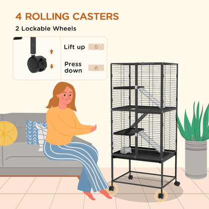 Cage à roulettes pour petits animaux à 4 niveaux