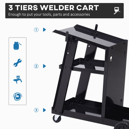 Chariot de soudage 3 tablettes avec chaînes de sécurité