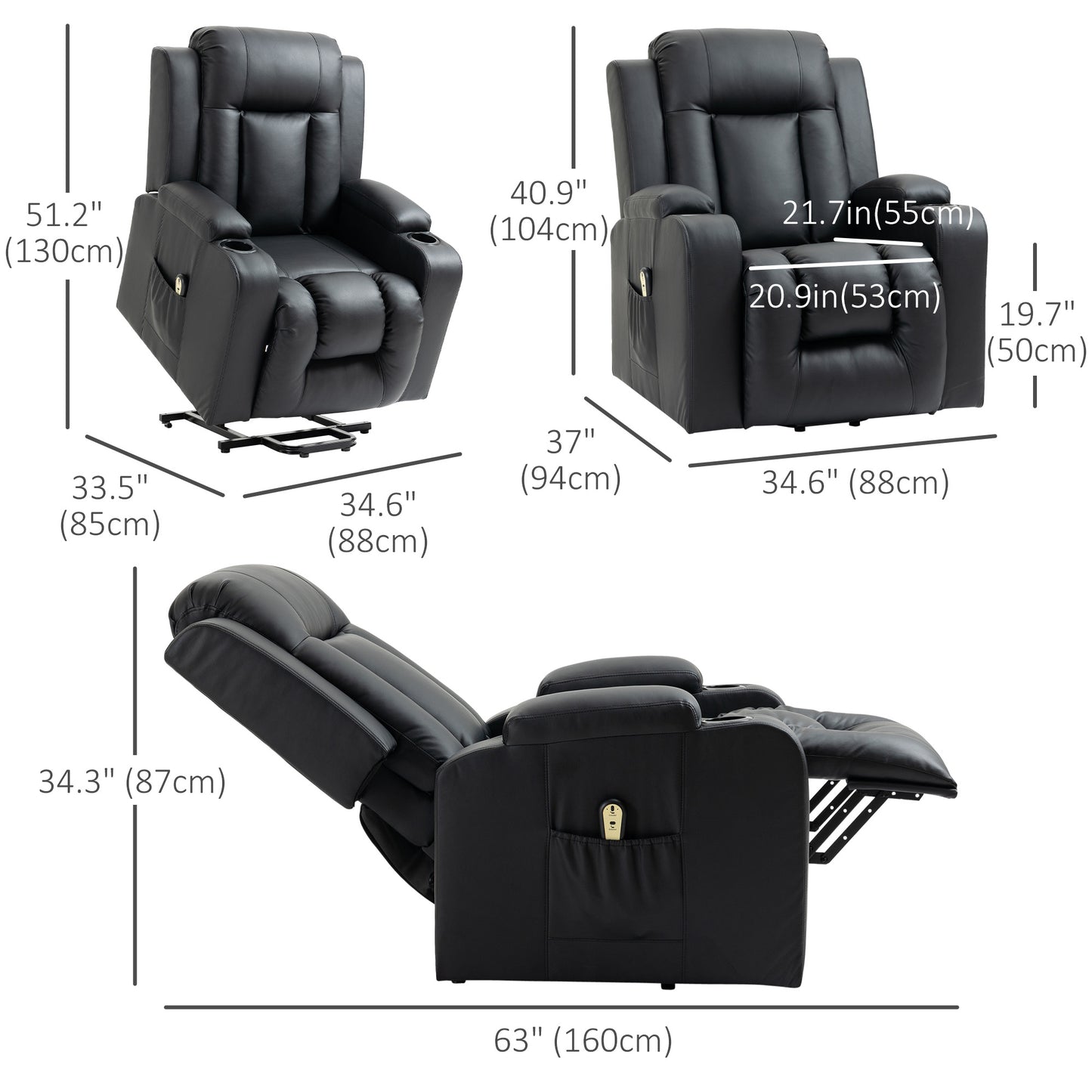 Fauteuil releveur électrique inclinable en cuir synthétique