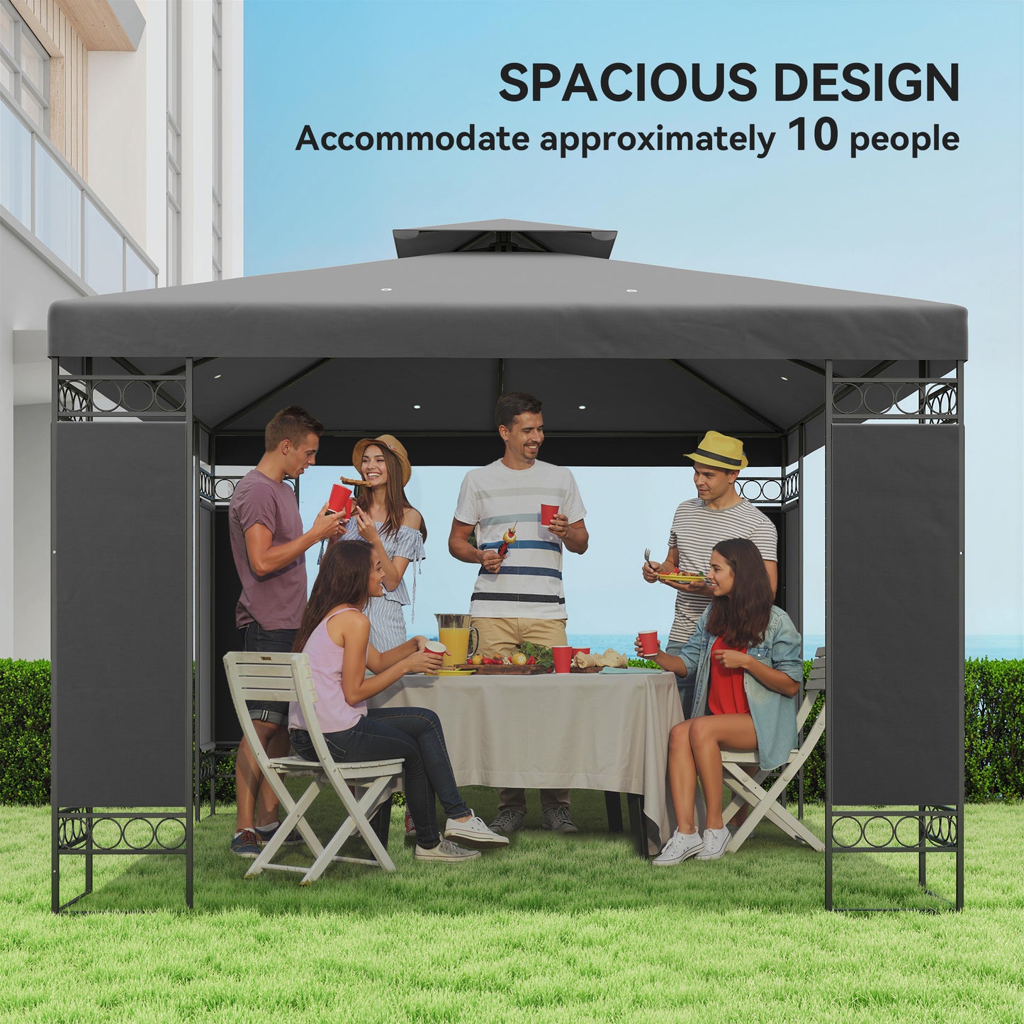 Gazebo double toit avec panneaux écran 3x3m