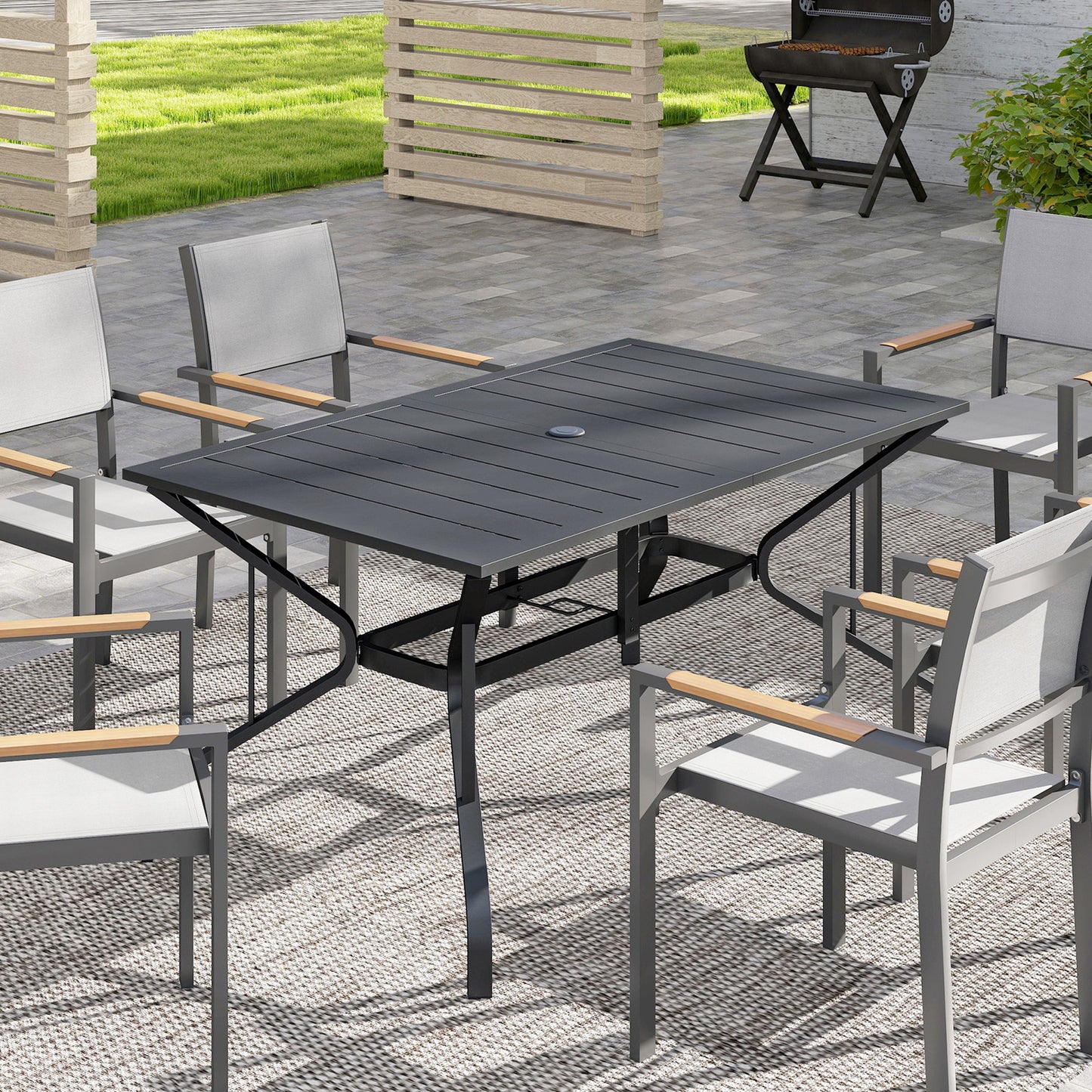 Table de patio rectangulaire avec trou pour parasol