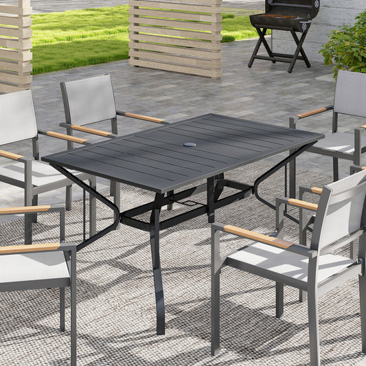 Table de patio rectangulaire avec trou pour parasol