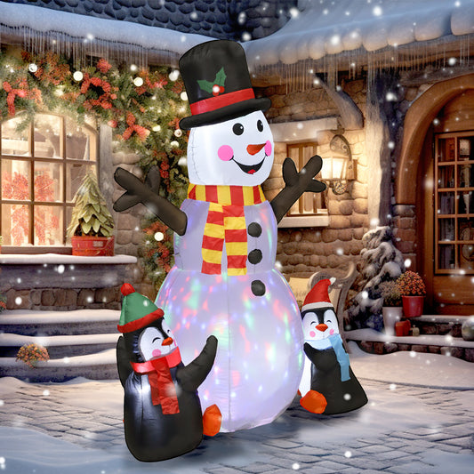 Bonhomme de neige et pingouins gonflables de Noël 180 cm avec projecteur