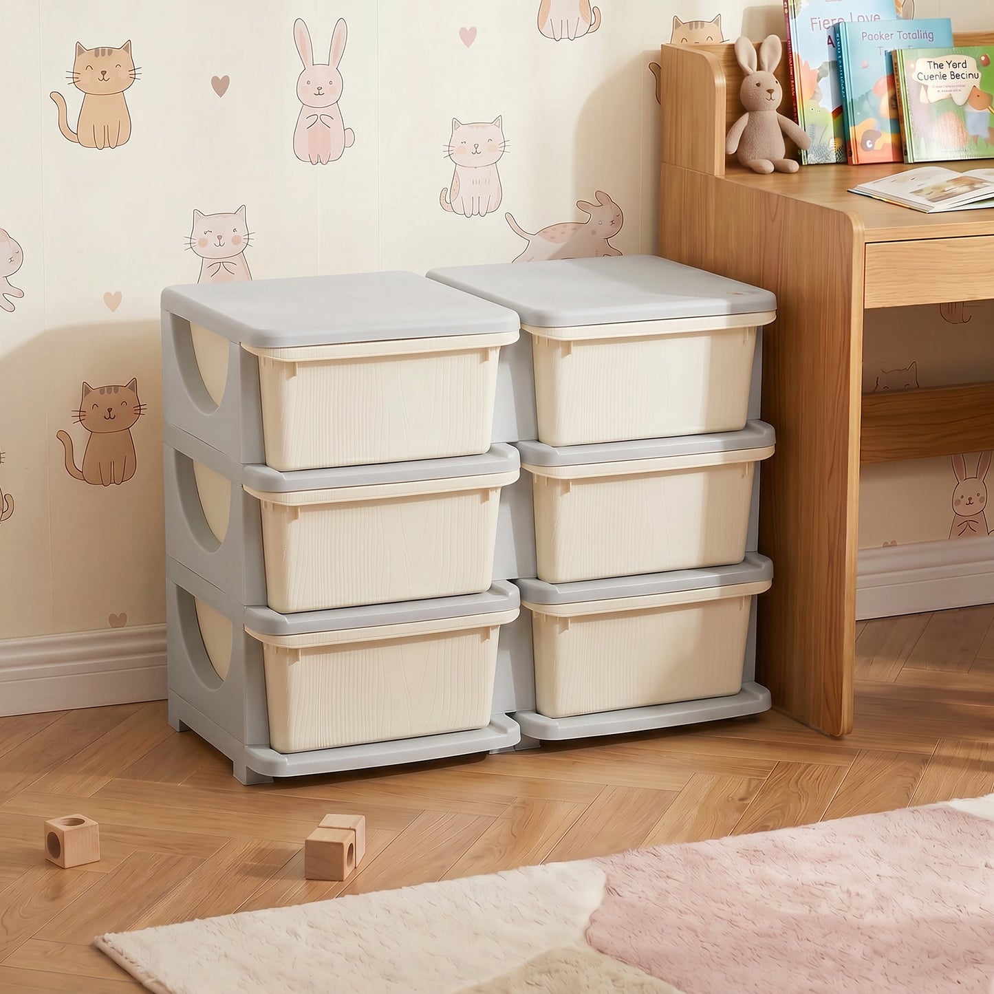 Organisateur jouets 3 niveaux 6 tiroirs plastique enfants